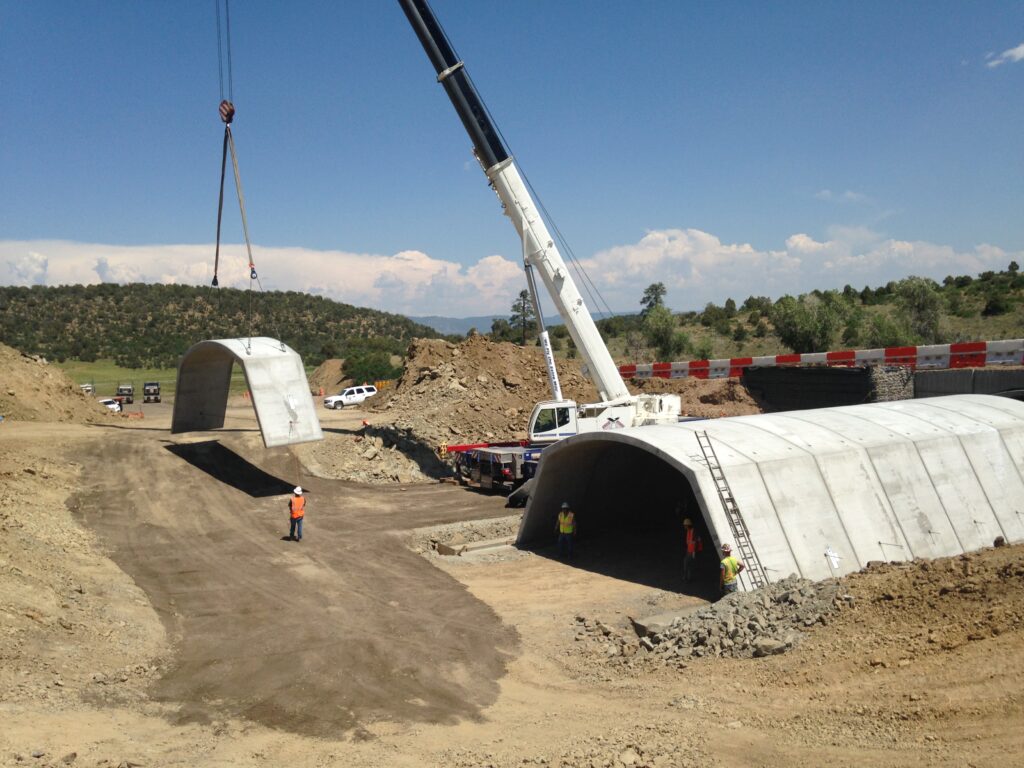 Construction work on a wildlife underpass along US-160 near Dry Creek